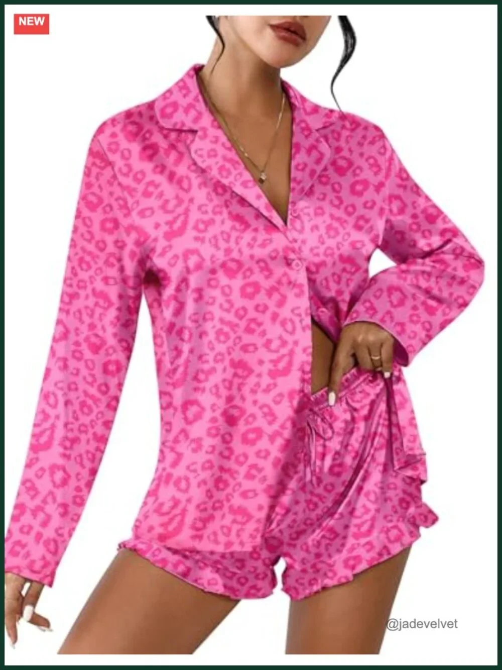Satin Pajama Set Long Sleeve Top and Shorts Button Down Sleepwear